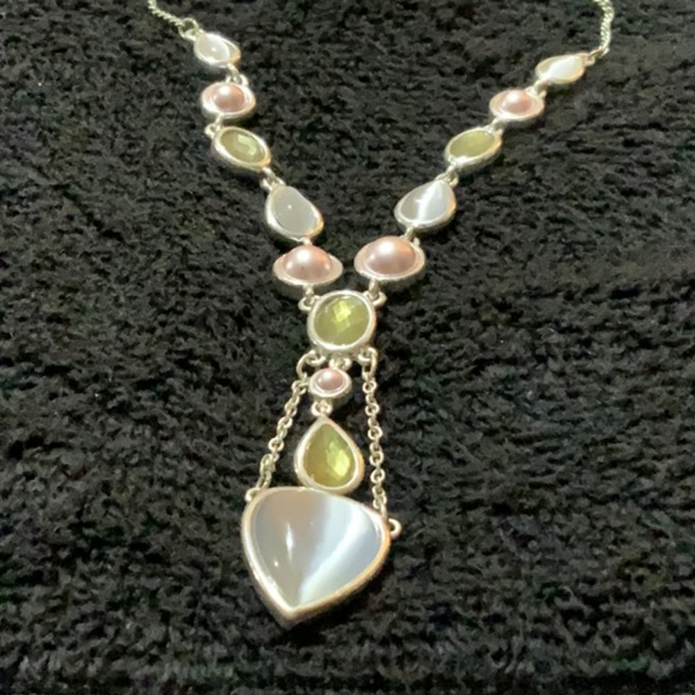 Pink, green and silver necklace.